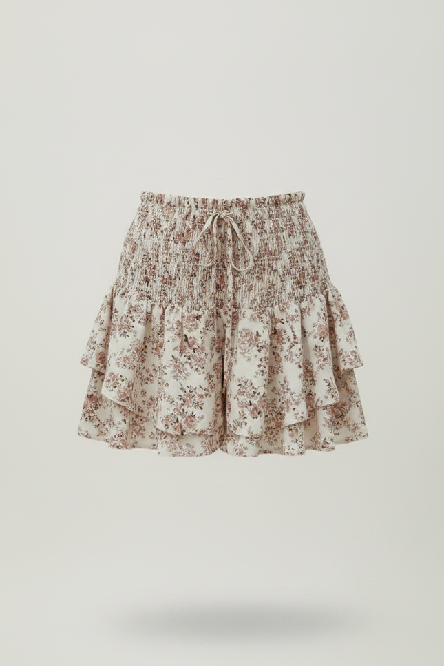 Pantalon Jupe Floral Smocké Volanté Blanc Décontracté - Viscose - vue 3