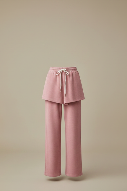 Pantalon Jupe Rose Côtelé Ample Superposé Femme - Cordé - vue 3
