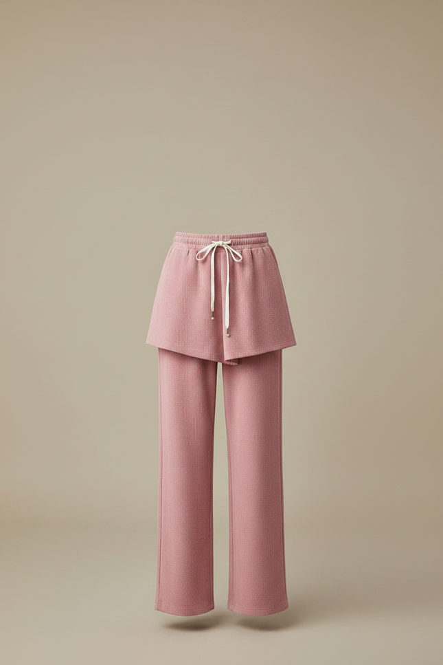 Pantalon Jupe Rose Côtelé Ample Superposé Femme - Cordé - vue 3