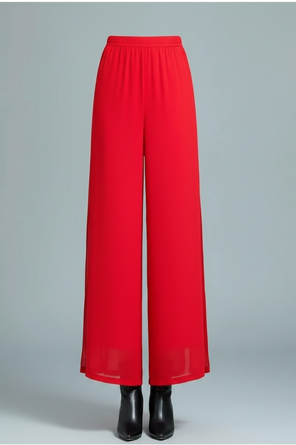 Pantalon Jupe Rouge Fluide Fendu Large Chiffon Élégant - Polyester - vue 3