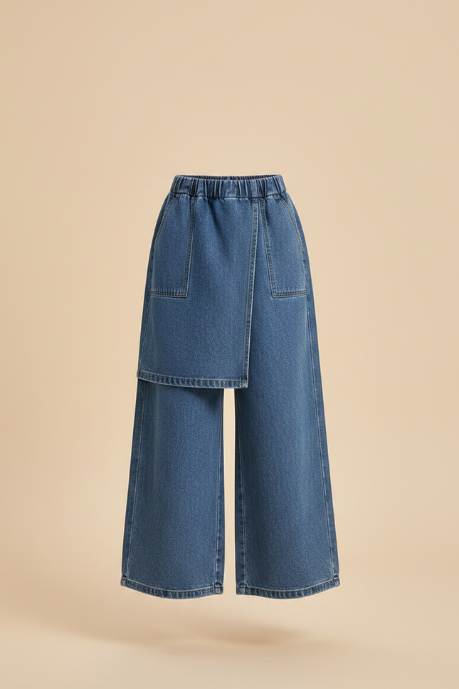 Pantalon Jupe D1e3 - Bleu Jean - vue 3