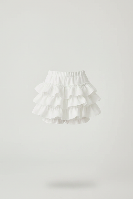 Pantalon Jupe Blanc Volants Superposés Enfant Mignon - Coton - vue 3