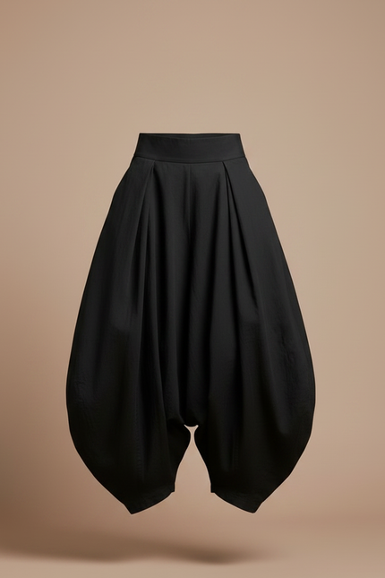 Pantalon Jupe Noir Ample Coton Plissé Femme - vue 3