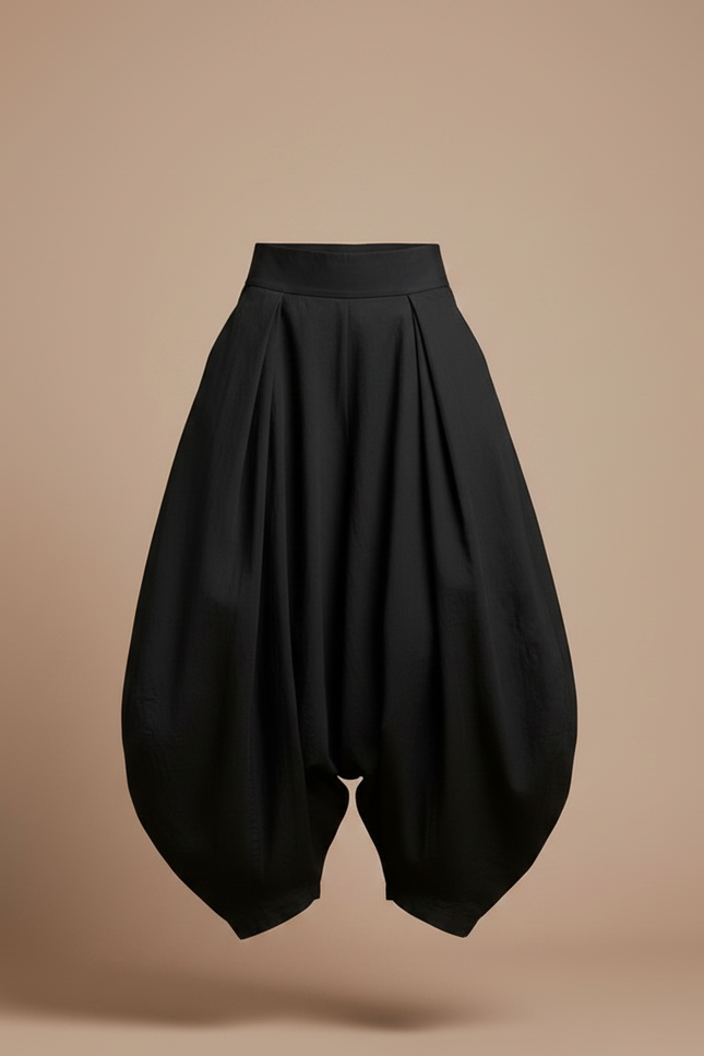Pantalon Jupe Noir Ample Coton Plissé Femme - vue 3