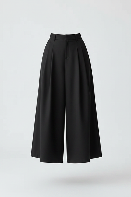 Pantalon Jupe Noir Plissé Ample Taille Haute Élégant - Polyester - vue 3