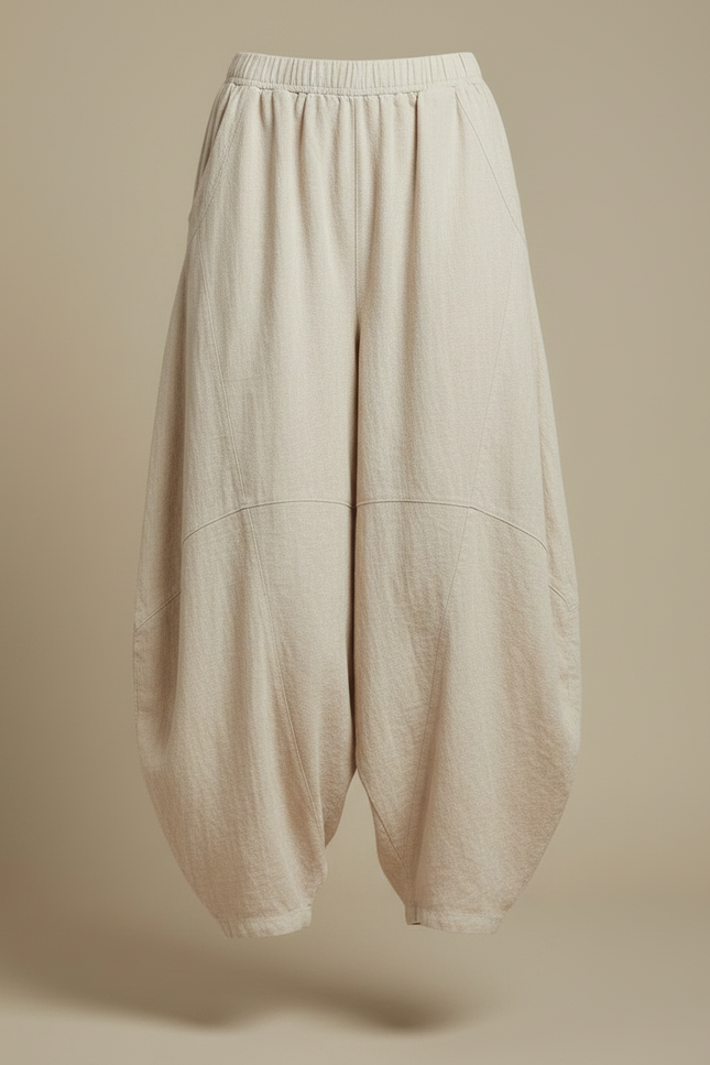Pantalon Jupe Lin Ample Beige Confortable Élastique - vue 3