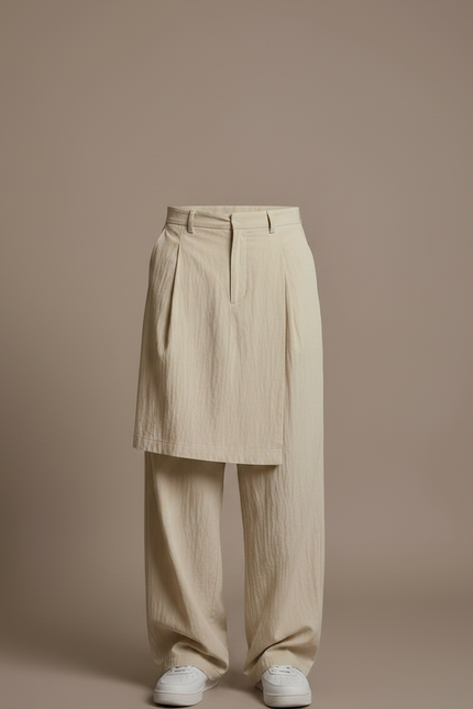 Pantalon Jupe Beige Lin Ample Superposé Décontracté - vue 3