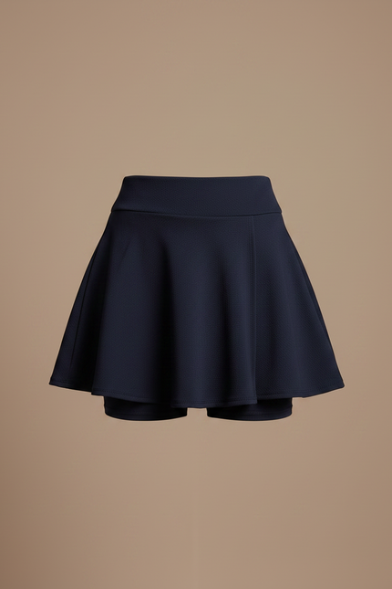Pantalon Jupe Bleu Marine Évasé Plissé Court - Maille - vue 3