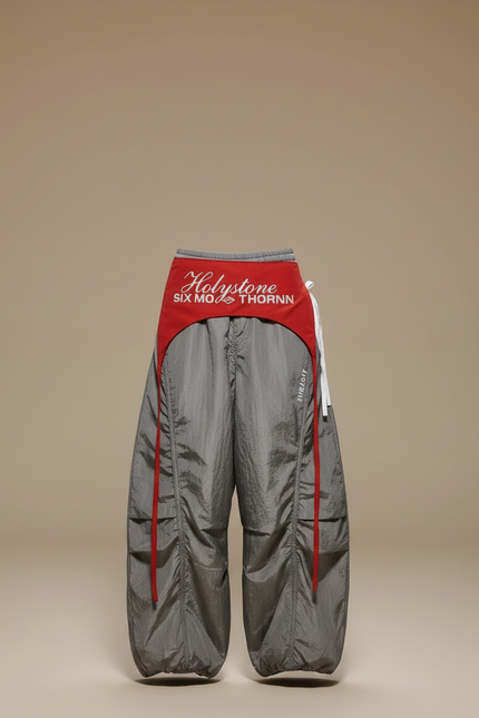 Pantalon Jupe Gris Fluide Ample Sportif Rouge - Polyester - vue 3