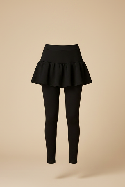 Pantalon Jupe Noir Volants Évasé Élégant - Maille - vue 3