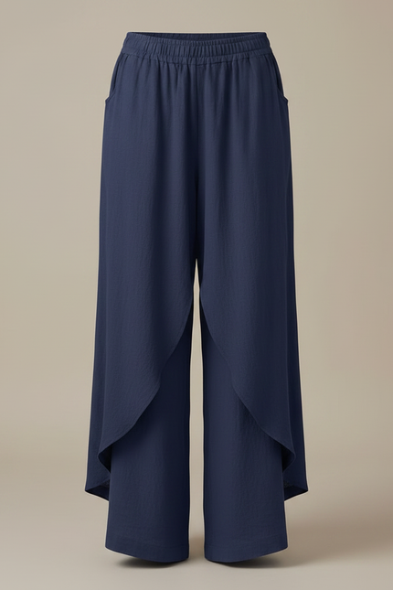Pantalon Jupe Bleu Marine Ample Lin Fluide Superposé - vue 3