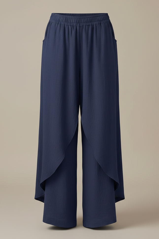 Pantalon Jupe Bleu Marine Ample Lin Fluide Superposé - vue 3
