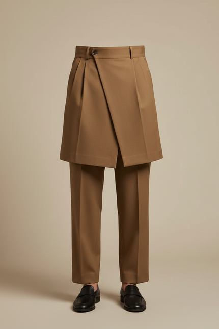 Pantalon Jupe Marron Plissé Élégant Homme Chic - Gabardine - vue 3