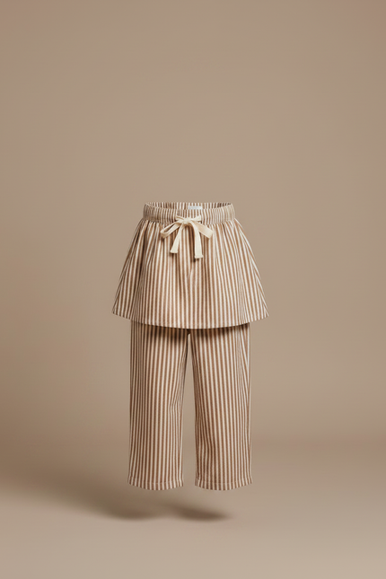 Pantalon Jupe Rayé Marron Ample Coton Enfant Décontracté - vue 3