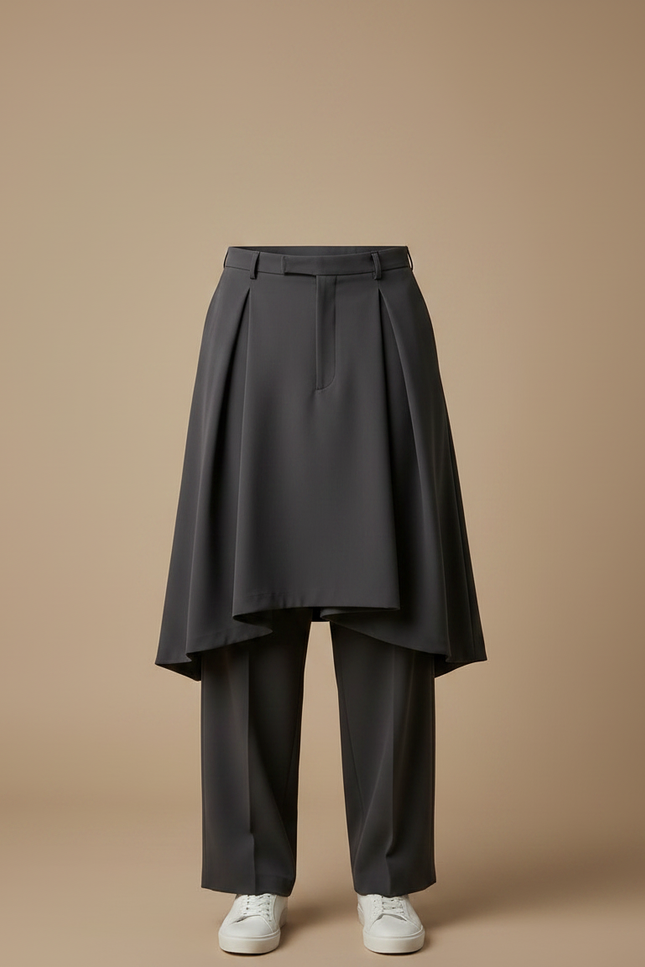 Pantalon Jupe Gris Plissé Ample Superposé Homme - Polyester - vue 3
