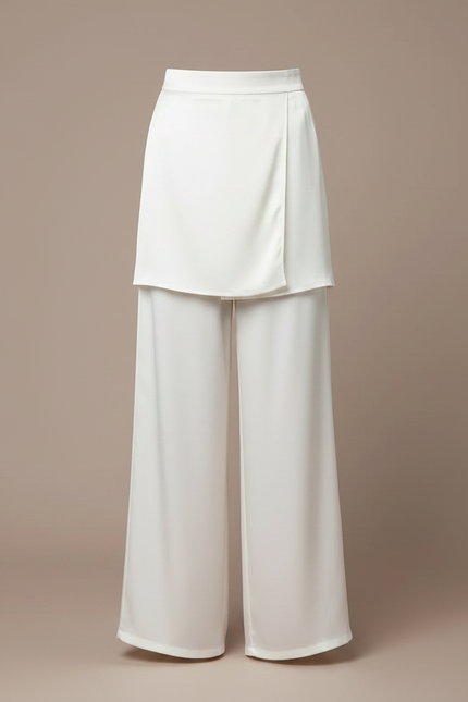 Pantalon Jupe Blanc Satin Fluide Superposé Élégant Fille - vue 3