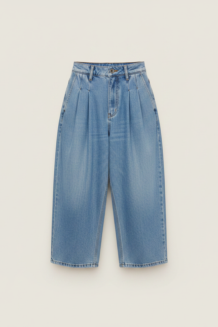 Pantalon Jupe Denim Plissée Élastique A-line Courte - Bleu Jean - vue 3