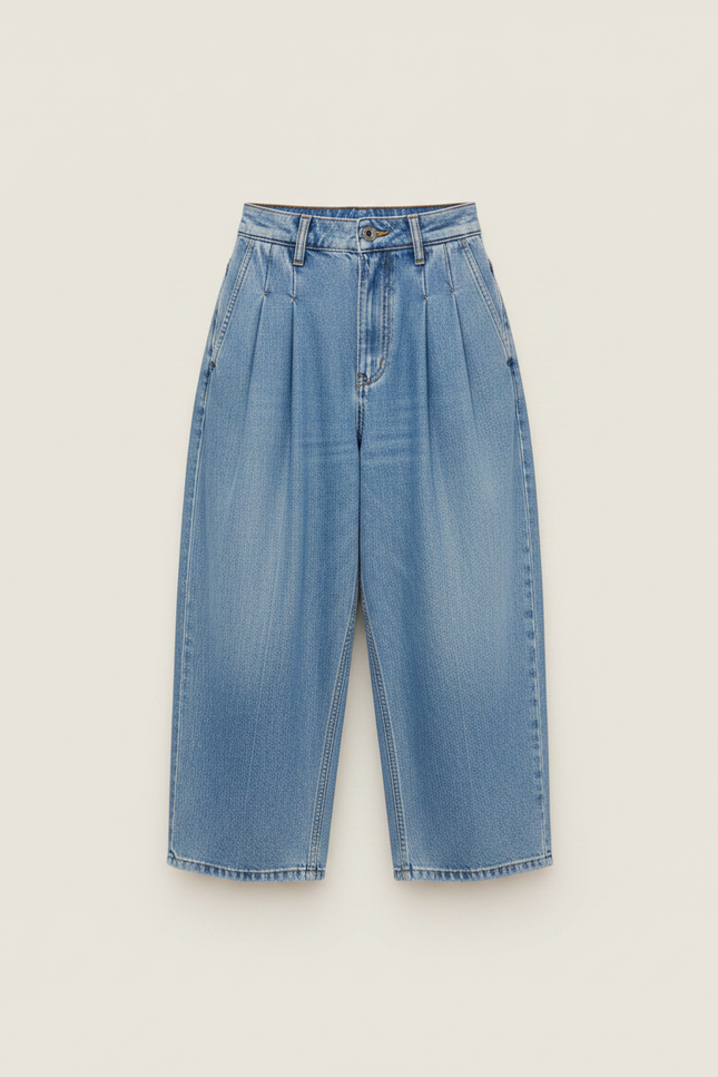 Pantalon Jupe Denim Plissée Élastique A-line Courte - Bleu Jean - vue 3
