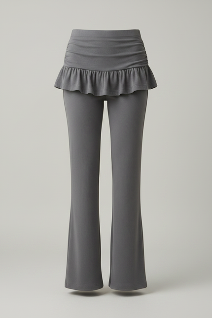 Pantalon Jupe Gris Évasé Volants Taille Haute Élégant - Maille - vue 3