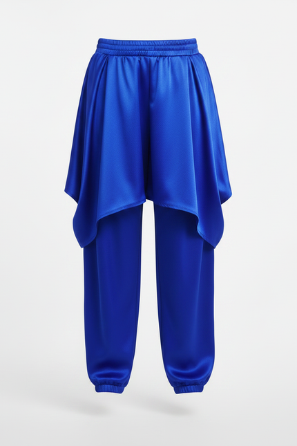 Pantalon Jupe Bleu Satin Ample Garçon Fluide - vue 3