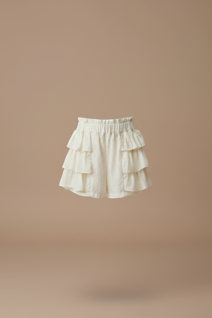 Pantalon Jupe Écru Volants Superposés Fille Coton - Blanc - vue 3