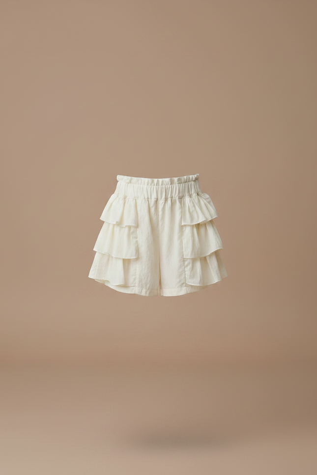 Pantalon Jupe Écru Volants Superposés Fille Coton - Blanc - vue 3