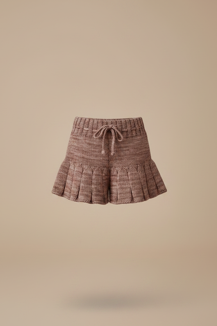 Pantalon Jupe Tricoté Plissé Marron Vintage Fille - Maille - vue 3