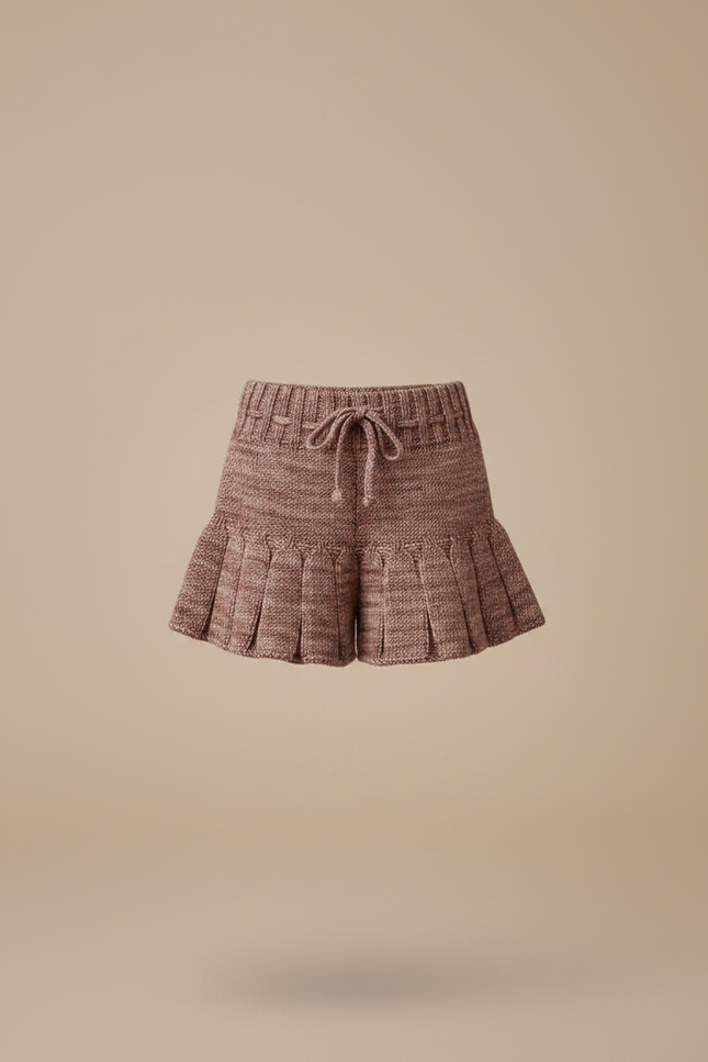 Pantalon Jupe Tricoté Plissé Marron Vintage Fille - Maille - vue 3