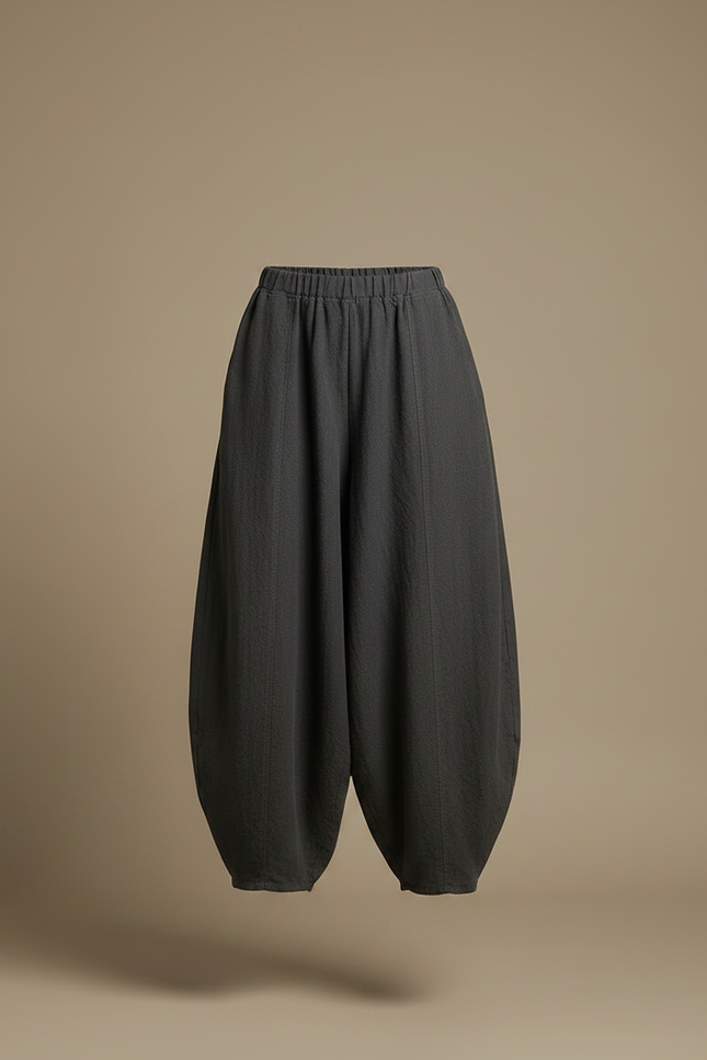 Pantalon Jupe Ample Coton Lin Élégant Gris Femme - vue 3