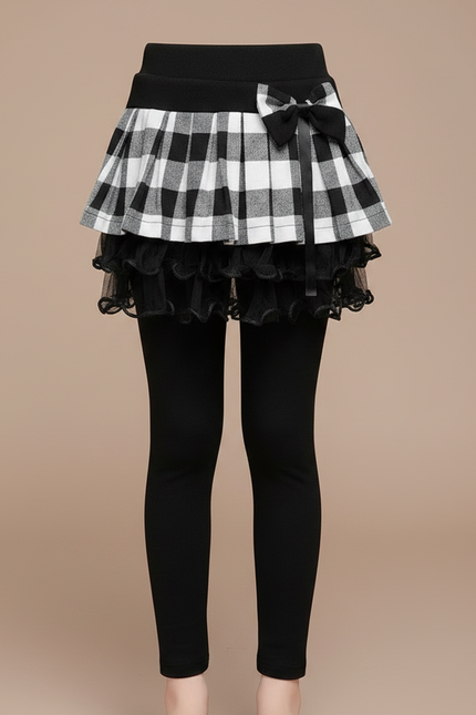 Pantalon Jupe Carreaux Noir Blanc Tulle Fille - Maille - vue 3