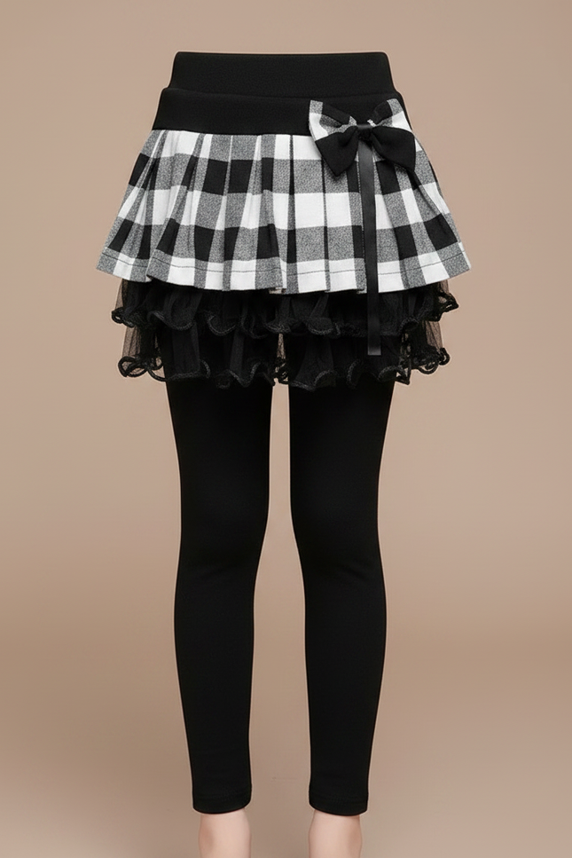 Pantalon Jupe Carreaux Noir Blanc Tulle Fille - Maille - vue 3