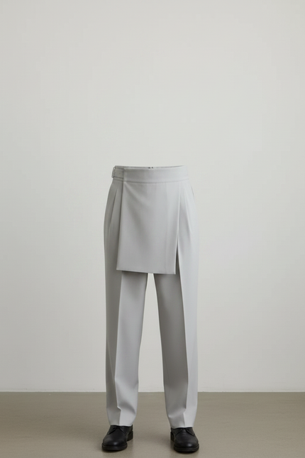 Pantalon Jupe Gris Clair Droit Élégant Homme Moderne - Gabardine - vue 3