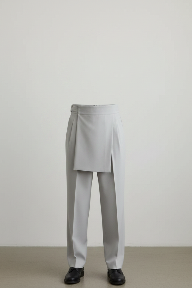Pantalon Jupe Gris Clair Droit Élégant Homme Moderne - Gabardine - vue 3