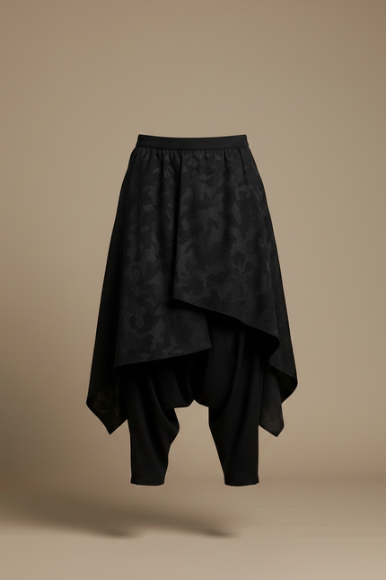 Pantalon Jupe Noir Ample Asymétrique Camouflage Homme - Polyester - vue 3