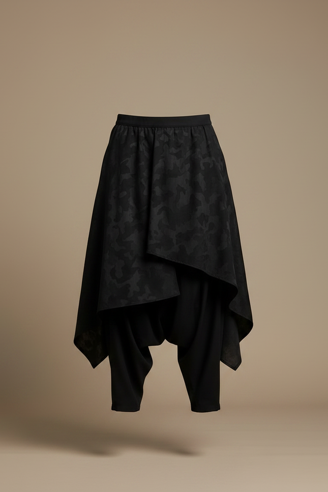 Pantalon Jupe Noir Ample Asymétrique Camouflage Homme - Polyester - vue 3