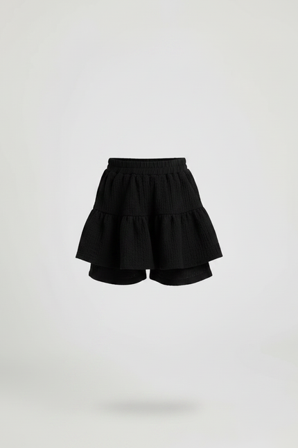 Pantalon Jupe Noir Volants Texturé Fille Été - Maille - vue 3