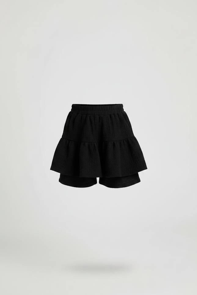 Pantalon Jupe Noir Volants Texturé Fille Été - Maille - vue 3