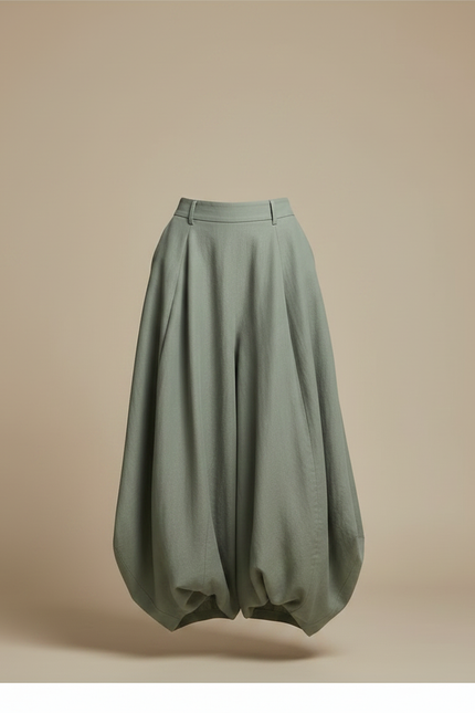 Pantalon Jupe Vert Sauge Ample Coton Lin - vue 3