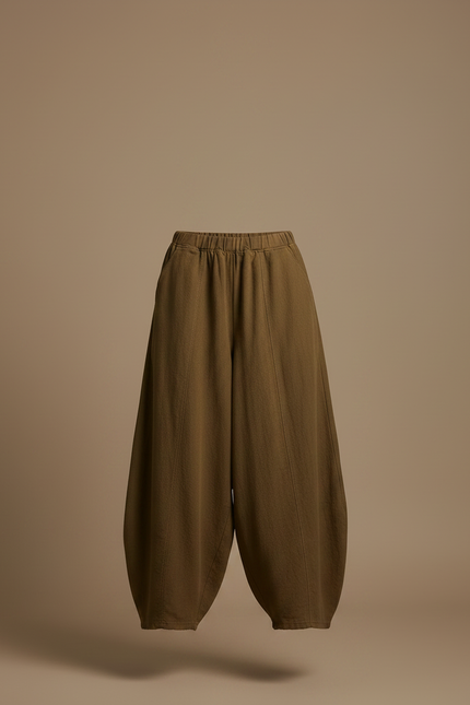 Pantalon Jupe Vert Ample Lin Confortable Fluide Élégant - Kaki - vue 3