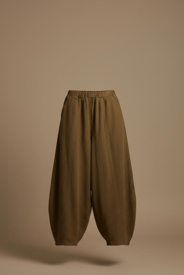 Pantalon Jupe Vert Ample Lin Confortable Fluide Élégant - Kaki - vue 3