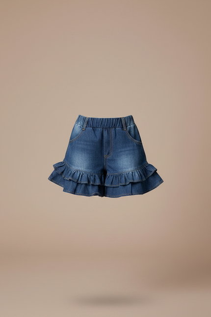 Pantalon Jupe Denim Bleu Volants Superposés Enfant - Jean - vue 3