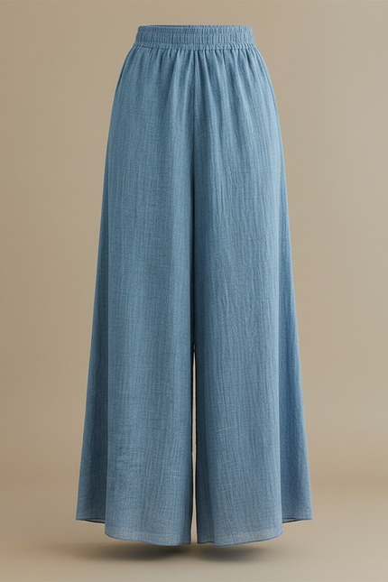 Pantalon Jupe Ample Fluide Coton Lin Bleu - vue 3