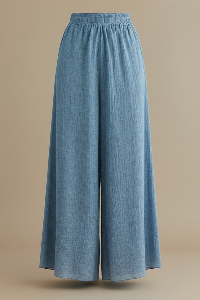 Pantalon Jupe Ample Fluide Coton Lin Bleu - vue 3