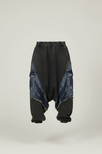 Pantalon Jupe Patchwork Denim Ample Décontracté - Multicolore Jean - vue 3