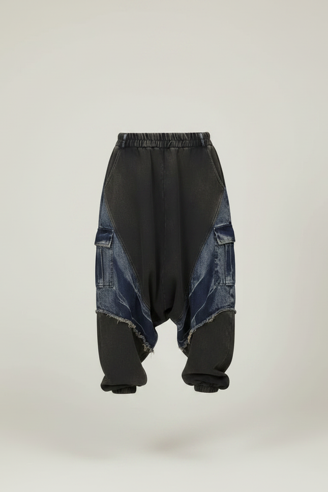 Pantalon Jupe Patchwork Denim Ample Décontracté - Multicolore Jean - vue 3