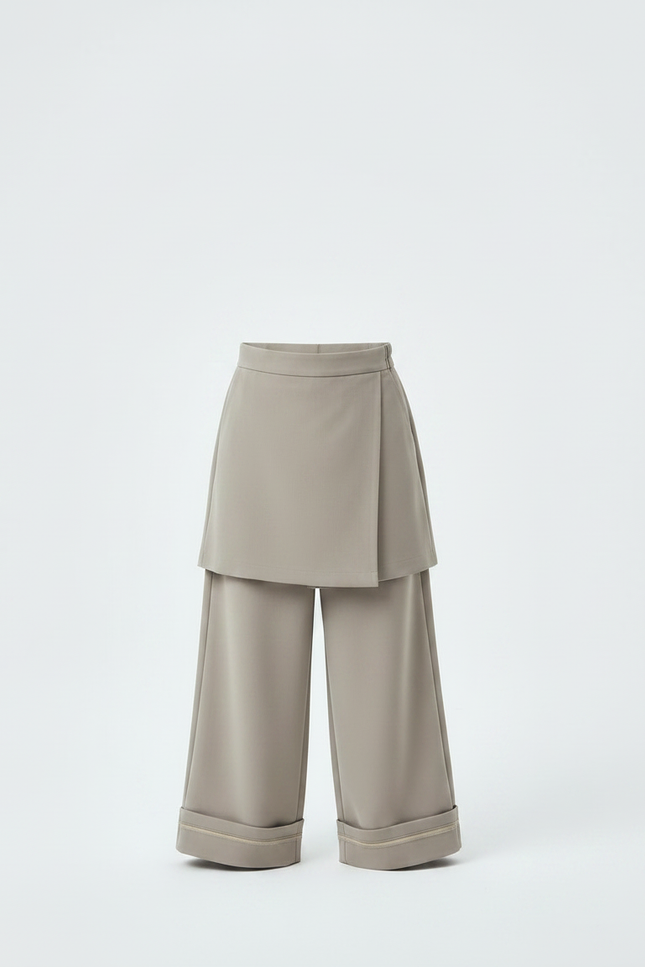 Pantalon Jupe Gris Ample Décontracté Enfant - Gabardine - vue 3