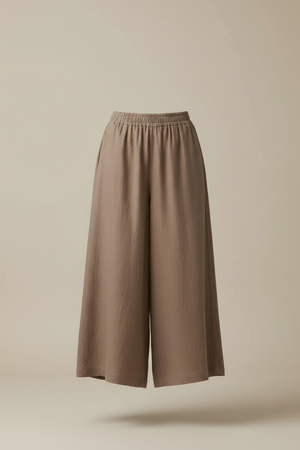 Pantalon Jupe Marron Lin Ample Fluide Décontracté - vue 3
