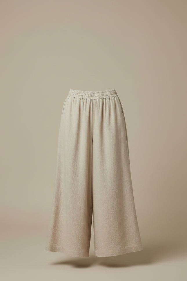 Pantalon Jupe Beige Lin Ample Fluide Décontracté - vue 3