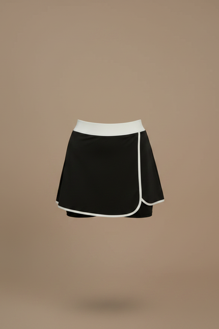 Pantalon Jupe Noir Blanc Sportif Asymétrique Intégré - Polyester - vue 3