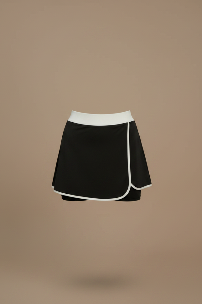Pantalon Jupe Noir Blanc Sportif Asymétrique Intégré - Polyester - vue 3